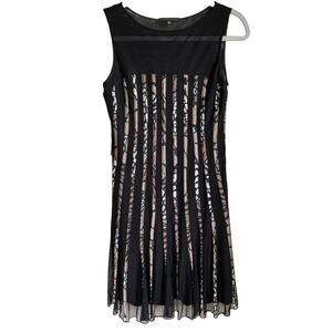 Sandra Darren Slip Dress Sz 8P Black Mesh Overlay Ribbon Accents Flirty